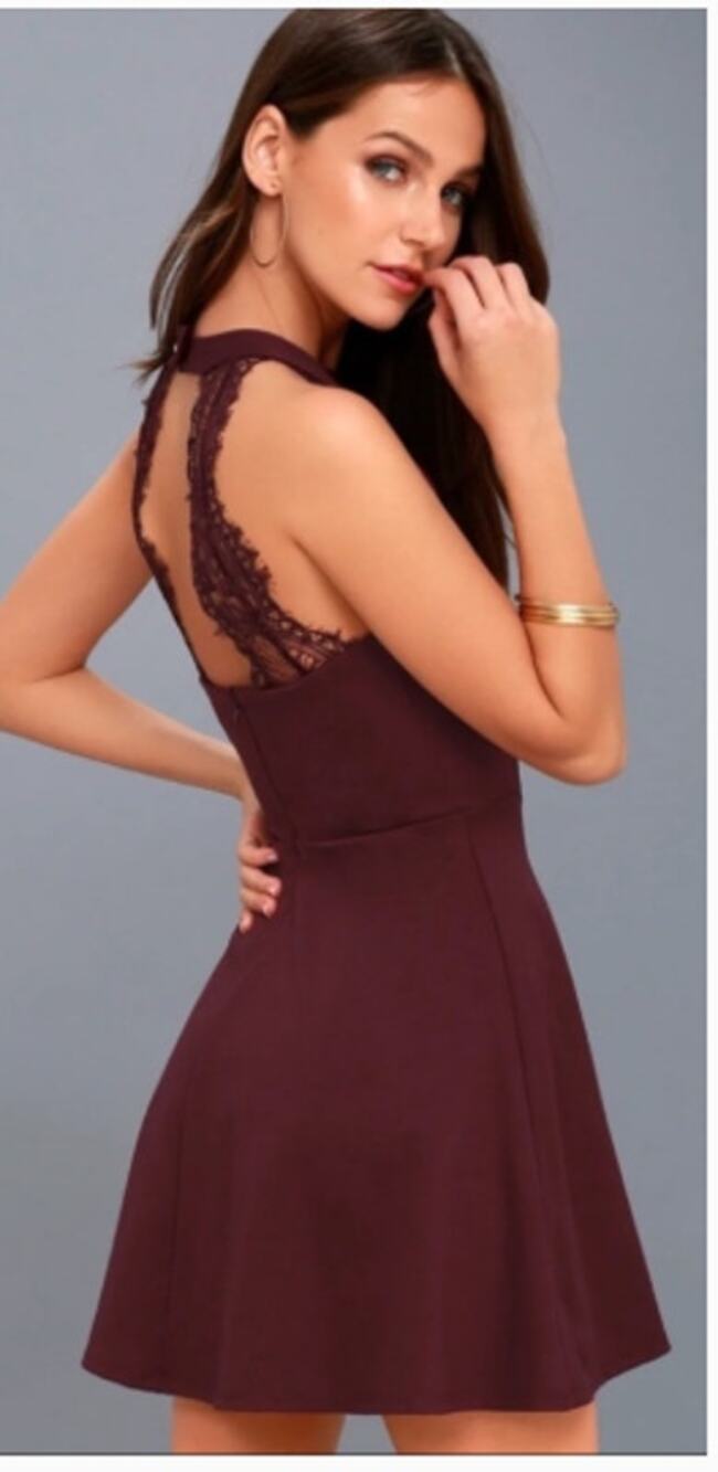 Lulus Hometown Girl Plum Purple Lace Skater Mini Dress Size medium nwt